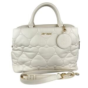 Betsey Johnson XODELTA Cream Quilted Puffy Heart Satchel Tote Bag